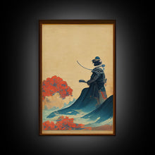 Load image into Gallery viewer, Samurai and Japanese Maple Tree Portrait, Framed Canvas Print, Ready To Hang Framed Wall Art
