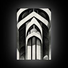 Carregar imagem no visualizador da galeria, Black And White Art Print, Art Deco Architecture, Framed Canvas Print, Ready To Hang Framed Wall Art, Living Room Wall Hanging
