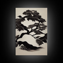 Carregar imagem no visualizador da galeria, Black and White Bonsai Tree, Framed Canvas Print, Ready To Hang Framed Wall Art, Living Room Wall Hanging

