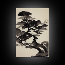 Carregar imagem no visualizador da galeria, Black and White Japanese Maple Tree, Framed Canvas Print, Ready To Hang Framed Wall Art, Living Room Wall Hanging
