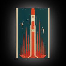 Carregar imagem no visualizador da galeria, Art Deco Space Travel Poster Art, Framed Canvas Print, Ready To Hang Framed Wall Art, Living Room Wall Hanging
