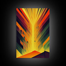 Load image into Gallery viewer, Unique art deco style abstract art, reflections of a sunset through stained glass, framed canvas print
