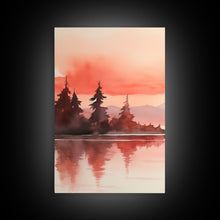 Load image into Gallery viewer, Beautiful Red Lake Sunset 3 Piece Framed Canvas Print Set, Above Sofa Art, Living Room Decor, Beautiful Wall Art, Watercolor Painting
