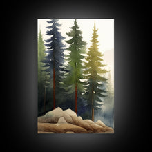 Load image into Gallery viewer, 3 Panel Framed Canvas Print Wall Art Set of 3 Emerald Green Mountain Forest Lake Landscape Minimalist Modern Art Nature Wall Decor Pine Tree
