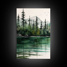 Load image into Gallery viewer, 3 Panel Framed Canvas Print Wall Art Set of 3 Emerald Green Mountain Forest Lake Landscape Minimalist Modern Art Nature Wall Decor Pine Tree
