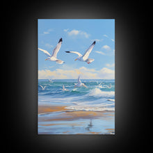 Carregar imagem no visualizador da galeria, Beautiful Seagulls Over An Ocean Beach At Sunset 3 Piece Canvas Print Wall Art, Above Sofa Art, Modern Art, Minimalism Lakehouse Decor
