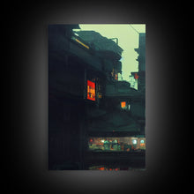 Load image into Gallery viewer, 80s Style Cyberpunk Tokyo, Retrofuturism, Dystopian art, 3 piece wall art, 3 piece canvas print
