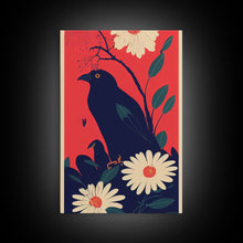 Load image into Gallery viewer, Crow Portrait, surrealist bird art, Framed Canvas Print, Ready To Hang Framed Wall Art, Living Room Decor
