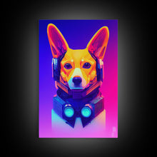 Load image into Gallery viewer, Cyberpunk Corgi Portrait, Futuristic Corgi, Framed Canvas Print, Ready To Hang Framed Wall Art, Living Room Wall Hanging
