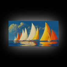 Carregar imagem no visualizador da galeria, Art Deco Sailboats, Sailing Art, Sailing on the open sea, Wall Decor, Ready To Hang Framed Canvas Print, Oversize Wall Art
