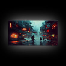 Load image into Gallery viewer, Cyberpunk City, Bladerunner Vibes Dystopian Cityscape, Wall Decor, Ready To Hang Framed Canvas Print, Oversize Wall Art
