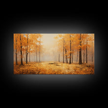Cargar imagen en el visor de la galería, Fall Decor Framed Canvas Print | Trees With Falling Leaves | Fall Wedding Decor | Fall Home Decor | Fall Wall Decor | Rustic Fall Decor

