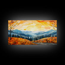 Carregar imagem no visualizador da galeria, Beautiful Fall Decor Centerpiece Framed Canvas Print, Autumn Decor, Fall Wall Art, Above Mantle Wall Art, Stained Glass Style
