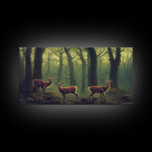 Load image into Gallery viewer, Does in a majestic forest, whitetail deer art, framed canvas print, ready to hang framed wall art
