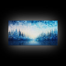 Carregar imagem no visualizador da galeria, A Winter Scene, Framed Canvas Print, Mosaic Style Painting Print, Stained Glass Style Art, Above Mantle Art, Living Room Decor

