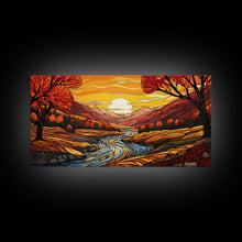 Carregar imagem no visualizador da galeria, Fall Wall Art, Abstract Wall Print, Sunset Art, River Art, Canvas Print, Wall Hanging, Panoramic Art, Nature Lover Gift, Above Bed Decor
