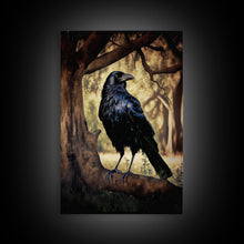 Load image into Gallery viewer, Portrait of a raven, cool crow art, framed canvas print
