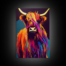 Cargar imagen en el visor de la galería, Colorful farmhouse art, Highland cow, Scotland cattle, framed canvas print
