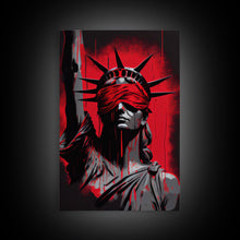 Load image into Gallery viewer, Blindfolded Statue of Liberty Graffiti art, framed canvas print, dystopian art
