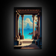 Load image into Gallery viewer, Retro Style Videogame Art, Pixel Roman Architecture Art, 8 bit art, framed canvas print
