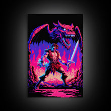 Carregar imagem no visualizador da galeria, Tabletop RPG art, vaporwave neon aesthetic, Barbarian art, framed canvas print
