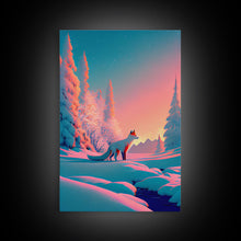 Carregar imagem no visualizador da galeria, Cute arctic fox art in the snow, framed canvas print
