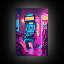 Cargar imagen en el visor de la galería, Game Room Decor, Framed Canvas Print, Synthwave Arcade, Boys Room, Gamer Gift, Gaming Wall Art, Video Game Posters, Teen Room
