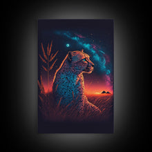 Load image into Gallery viewer, Cheetah Art Print, Framed Canvas Print, Leopard Art, Leopard Print, Retro Synthwave Art, Cheetah Wall Art, Cheetah Painting
