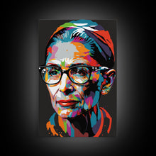 Load image into Gallery viewer, Notorious RBG, Ruth Bader Ginsburg Pop Art Portrait, Framed Canvas Print, Colorful Historic Figure Art

