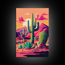 Load image into Gallery viewer, Pueblo Style Cactus, Still Life, Framed Canvas Print, Western Decor, Midwest Style Art, Arizona Desert Art
