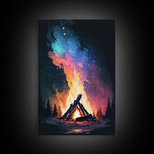 Carregar imagem no visualizador da galeria, Campfire Print, Framed Canvas Art, Original Artwork, Hiking, Up North, Lake Life, Cabin Decor
