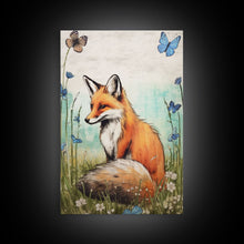 Load image into Gallery viewer, Fox Art Print, Boho Wall Decor, Woodland Animals, Nursery Minimalist Baby Room, Earth Tone Monochromatic, Modern Gender Neutral, Canvas Art
