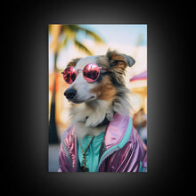 Load image into Gallery viewer, Border Collie Wall Print, Dog Wall Art, Dog With Shades, Pink Hoodie, Funny Art, Framed Wall Art, Framed Canvas, Wall Print, Wall Canvas
