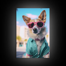 Cargar imagen en el visor de la galería, Corgi Wall Print, Dog Wall Art, Dog Sunglasses, Teal Shirt, Funny Wall Art, Framed Wall Art, Framed Canvas, Wall Print, Wall Canvas
