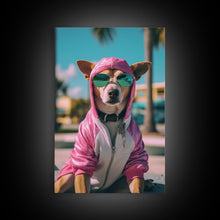 Load image into Gallery viewer, Dog Sunglasses, Pink Hoodie, Chihuahua Wall Print, Dog Wall Art, Funny Wall Art, Framed Wall Art, Framed Canvas, Wall Print, Wall Canvas
