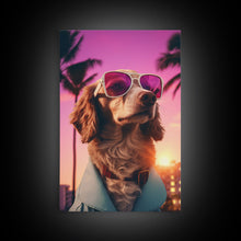 Load image into Gallery viewer, Dachshund Wall Print, Dog Wall Art, Dog Sunglasses, Dog In Teal Shirt, Funny Art, Framed Wall Art, Framed Canvas, Wall Print, Wall Canvas
