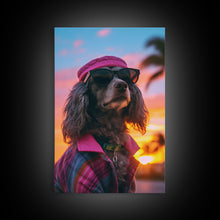 Load image into Gallery viewer, Dachshund Wall Print, Dog Wall Art, Dog Sunglasses, Dog In Pink Suit, Funny Art, Framed Wall Art, Framed Canvas, Wall Print, Wall Canvas
