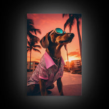 Load image into Gallery viewer, Dachshund Wall Print, Dog Portrait, Dog Sunglasses, Dog In Pink Suit, Dog Art Print, Framed Wall Art, Framed Canvas, Wall Print, Wall Canvas
