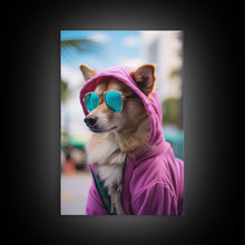 Cargar imagen en el visor de la galería, Corgi Pink Hoodie Wall Print, Animal Wall Art, Dog Portrait, Dog Art Print, Framed Wall Art, Framed Canvas, Wall Print, Wall Canvas
