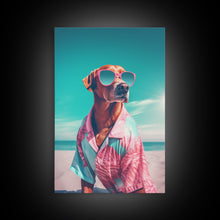 Cargar imagen en el visor de la galería, Chihuahua In Pink Shirt Sunglasses Wall Print, Beach Art, Dog Print, Dog Portrait, Framed Wall Art, Framed Canvas, Wall Print, Wall Canvas

