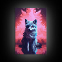Carregar imagem no visualizador da galeria, Black Fox Wall Print, Animal Art Print, Animal Portrait, Pink Art, Wildlife Art, Framed Wall Art, Framed Canvas, Wall Print, Wall Canvas
