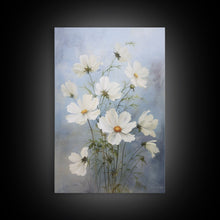 Load image into Gallery viewer, Cosmos Art Print - Framed Canvas Art - Oil Painting Poster Print  - White Flowers Still Life - Small Flower Bouquet Oil Painting Wall Art
