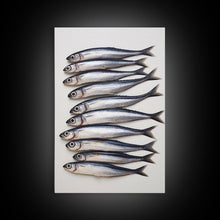 Load image into Gallery viewer, Sardines Art Print - Framed Canvas Art - Oil Painting Still Life Print - French Kitchen Art - Restaurant Art - Sardine Still Life - Fish Art
