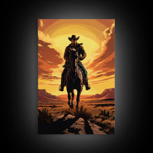 Load image into Gallery viewer, Cowboy Wall Decor, 12x18 Art Print, Equestrian Wall Art, Western Decor, Southwestern Art, Wild West Painting Wall Art, Framed Canvas Print
