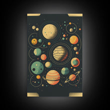 Carregar imagem no visualizador da galeria, Art Deco Inspired Planetary Solar System Art, Framed Canvas Print, Cute Nursery Decor
