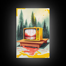 Load image into Gallery viewer, Abstract Surreal Landscape Art, Framed Canvas Print, Retro TV in a Forest, Weird / Strange Home Decor
