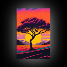 Load image into Gallery viewer, Triptych 3 panel Wall Art, Framed Canvas Prints, Synthwave Landscape Decor, MCM 80s Vibes Retro Style 3 Piece Art
