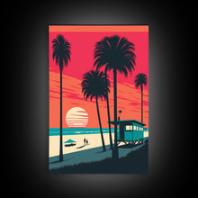 Load image into Gallery viewer, Midcentury Modern Wall Art, Mid Century Modern, 3 Piece Framed Canvas, 3 Panel Art, Triptych Art, Vaporwave Palm Trees and Sunset, 80s Retro
