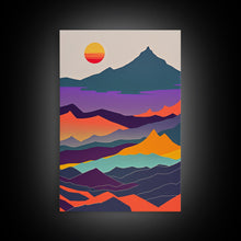 Load image into Gallery viewer, Scandinavian Inspired Pacific Northwest Art, Minimalist Boho Style Forest Landscape, Framed Canvas Art, Abstract Art, Purple Mountains
