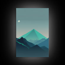 Load image into Gallery viewer, Emerald Green Pacific Northwest Art, Minimalist Boho Style Forest Landscape, Framed Canvas Art, Abstract Art, Green Mountains
